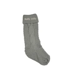18" Holly Jolly Cable Knit Stocking Gray