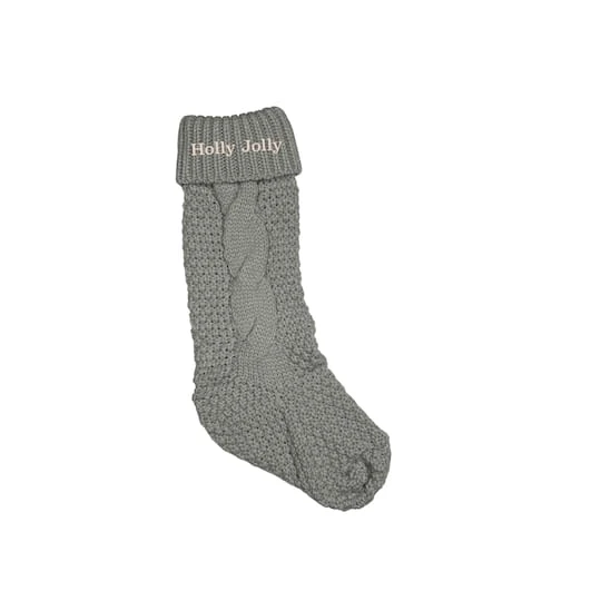 18" Holly Jolly Cable Knit Stocking Gray 3 18" Holly Jolly Cable Knit Stocking Gray