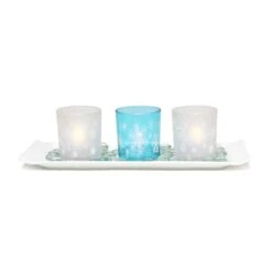 Elegant Designs™ Blue Frost Winter Wonderland Candle Holder Set -Northlight Shop D717482S 2