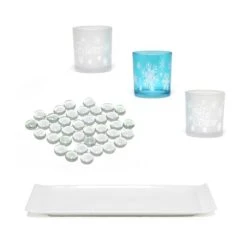Elegant Designs™ Blue Frost Winter Wonderland Candle Holder Set -Northlight Shop D717482S 9