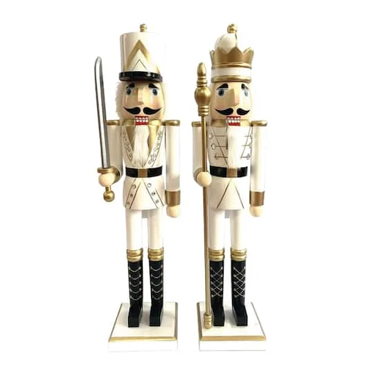Santa's Workshop 24" White & Gold King & Guard Nutcracker Set 3 Santa's Workshop 24" White & Gold King & Guard Nutcracker Set