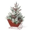 Glitzhome® 21" Christmas Red Sleigh Frosted Floral Centerpiece