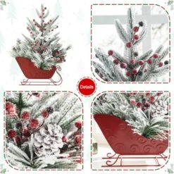 Glitzhome® 21" Christmas Red Sleigh Frosted Floral Centerpiece -Northlight Shop D726229S 6