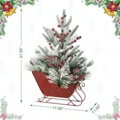 Glitzhome® 21" Christmas Red Sleigh Frosted Floral Centerpiece -Northlight Shop D726229S 8