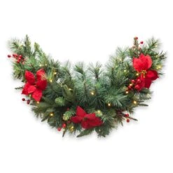 Glitzhome® 3ft. Pre-Lit Pine, Poinsettia & Berries Christmas Swag