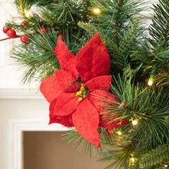 Glitzhome® 3ft. Pre-Lit Pine, Poinsettia & Berries Christmas Swag -Northlight Shop D726235S 5