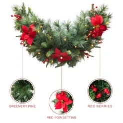 Glitzhome® 3ft. Pre-Lit Pine, Poinsettia & Berries Christmas Swag -Northlight Shop D726235S 8