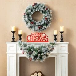 Glitzhome® 3ft, Pre-Lit Pinecones & Berries Artificial Christmas Swag 14 Glitzhome® 3ft, Pre-Lit Pinecones & Berries Artificial Christmas Swag -Northlight Shop D726239S 3