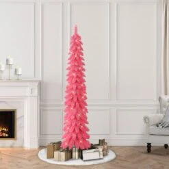 6ft. Pre-Lit Pink Alpine Artificial Pencil Tree, Clear Lights -Northlight Shop D734259S 2