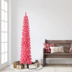 6ft. Pre-Lit Pink Alpine Artificial Pencil Tree, Clear Lights -Northlight Shop D734259S 3