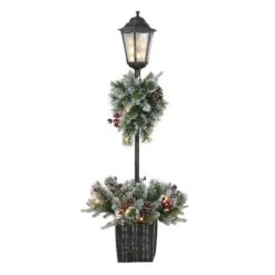 4ft. Pre-Lit Artificial Pine Lamp Post, Warm White LED Lights