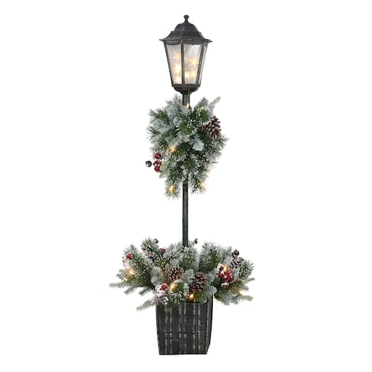 4ft. Pre-Lit Artificial Pine Lamp Post, Warm White LED Lights 3 4ft. Pre-Lit Artificial Pine Lamp Post, Warm White LED Lights