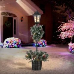 4ft. Pre-Lit Artificial Pine Lamp Post, Warm White LED Lights 13 4ft. Pre-Lit Artificial Pine Lamp Post, Warm White LED Lights -Northlight Shop D734268S 3