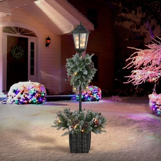 4ft. Pre-Lit Artificial Pine Lamp Post, Warm White LED Lights 6 4ft. Pre-Lit Artificial Pine Lamp Post, Warm White LED Lights - Image 4