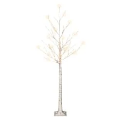 6ft. Pre-Lit White Artificial Twig Tree, Warm White LED Lights -Northlight Shop D734275S 1 1