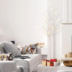 6ft. Pre-Lit White Artificial Twig Tree, Warm White LED Lights -Northlight Shop D734275S 2
