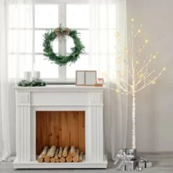 6ft. Pre-Lit White Artificial Twig Tree, Warm White LED Lights -Northlight Shop D734275S 3