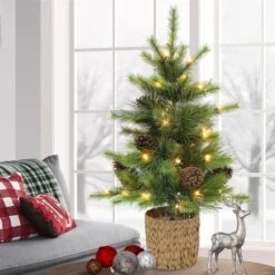 3.5ft. Pre-Lit Potted Artificial Tree, Clear Lights 12 3.5ft. Pre-Lit Potted Artificial Tree, Clear Lights -Northlight Shop D734289S 2