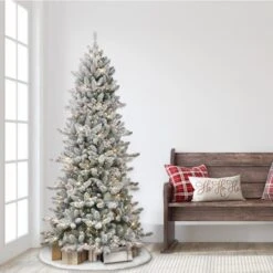 6.5ft. Pre-Lit Slim Flocked Royal Majestic Artificial Spruce Tree, Clear LED Lights -Northlight Shop D734291S 2