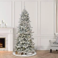 6.5ft. Pre-Lit Slim Flocked Royal Majestic Artificial Spruce Tree, Clear LED Lights -Northlight Shop D734291S 3