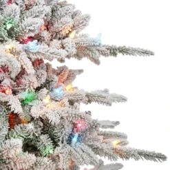 7.5ft. Pre-Lit Slim Flocked Artificial Utah Fir Tree, Multicolor Lights 14 7.5ft. Pre-Lit Slim Flocked Artificial Utah Fir Tree, Multicolor Lights -Northlight Shop D734292S 4