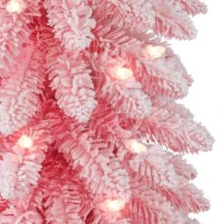 6ft. Pre-Lit Flocked Pink Artificial Alpine Pencil Christmas Tree, Clear Lights 14 6ft. Pre-Lit Flocked Pink Artificial Alpine Pencil Christmas Tree, Clear Lights -Northlight Shop D734301S 4