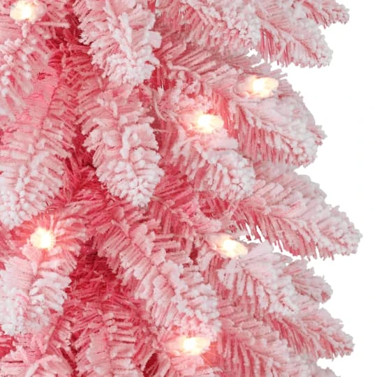 6ft. Pre-Lit Flocked Pink Artificial Alpine Pencil Christmas Tree, Clear Lights 7 6ft. Pre-Lit Flocked Pink Artificial Alpine Pencil Christmas Tree, Clear Lights - Image 5