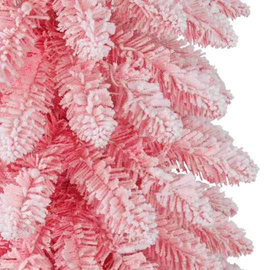 6ft. Pre-Lit Flocked Pink Artificial Alpine Pencil Christmas Tree, Clear Lights 8 6ft. Pre-Lit Flocked Pink Artificial Alpine Pencil Christmas Tree, Clear Lights - Image 6