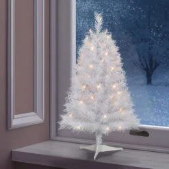 3ft. Pre-Lit White Snow Ridge Artificial Fir Tree, Clear Lights 13 3ft. Pre-Lit White Snow Ridge Artificial Fir Tree, Clear Lights -Northlight Shop D734353S 3