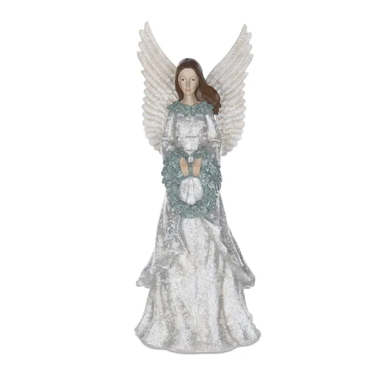 Melrose 18.5" Winter Angel Figurine With Wreath 4 Melrose 18.5" Winter Angel Figurine With Wreath - Image 2