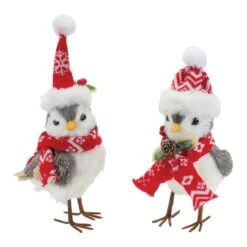 Melrose Winter Bird With Hat & Scarf Accent Set, 8.5" & 10.5" -Northlight Shop D735970S 1 1