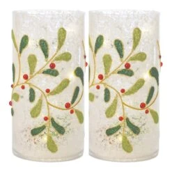 Melrose 7.75" Beaded Glass Mistletoe Candle Holders, 2ct.