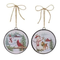 Melrose Woodland Snowman Disc Ornament Set 9 Melrose Woodland Snowman Disc Ornament Set -Northlight Shop D736477S 2