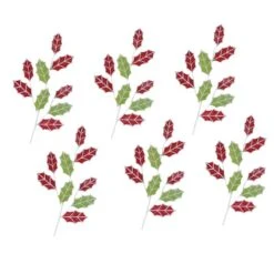 Melrose Glittered Fabric Holly Spray, 6ct. 7 Melrose Glittered Fabric Holly Spray, 6ct. -Northlight Shop D738552S 11 1