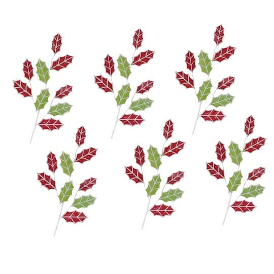 Melrose Glittered Fabric Holly Spray, 6ct. 3 Melrose Glittered Fabric Holly Spray, 6ct.