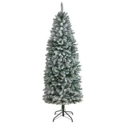 6ft. Unlit Slim Flocked Montreal Fir Artificial Christmas Tree 10 6ft. Unlit Slim Flocked Montreal Fir Artificial Christmas Tree -Northlight Shop D739553S 1 1