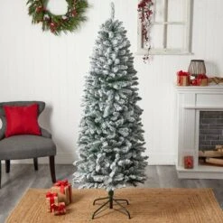 6ft. Unlit Slim Flocked Montreal Fir Artificial Christmas Tree 15 6ft. Unlit Slim Flocked Montreal Fir Artificial Christmas Tree -Northlight Shop D739553S 6