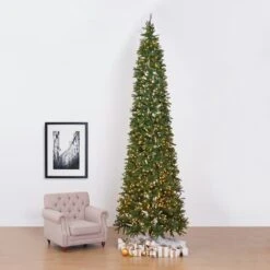 13ft. Pre-Lit Green Mountain Pine Slim Artificial Christmas Tree, Warm White LED Lights 30 13ft. Pre-Lit Green Mountain Pine Slim Artificial Christmas Tree, Warm White LED Lights -Northlight Shop D739578S 12