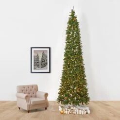 13ft. Pre-Lit Green Mountain Pine Slim Artificial Christmas Tree, Warm White LED Lights 31 13ft. Pre-Lit Green Mountain Pine Slim Artificial Christmas Tree, Warm White LED Lights -Northlight Shop D739578S 13