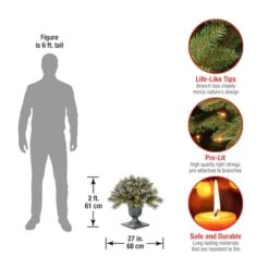 24" Glittery Bristle® Pine Porch Bush In Dark Bronze Plastic Urn With White Tipped Cones -Northlight Shop D739666S 5