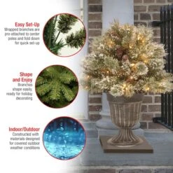 24" Glittery Bristle® Pine Porch Bush In Dark Bronze Plastic Urn With White Tipped Cones -Northlight Shop D739666S 6