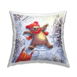 Stupell Industries Snow Angel Bear Smiling Winter Throw Pillow