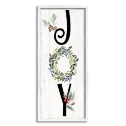 Stupell Industries Joy Seasonal Botanical Wreath Framed Giclee Art White