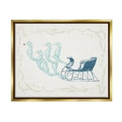 Stupell Industries Seahorse Santa Sled Nautical Christmas Framed Floater Canvas Wall Art Gold