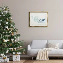 Stupell Industries Seahorse Santa Sled Nautical Christmas Framed Floater Canvas Wall Art Gold -Northlight Shop D752027S 2