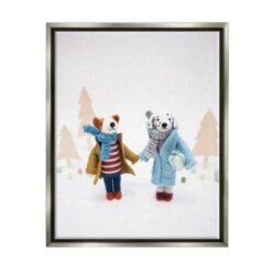 Stupell Industries Winter Holiday Gifts Dog Couple Framed Floater Canvas Wall Art Gray