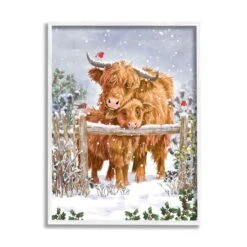 Stupell Industries Winter Cattle Cuddling Snow Scene Framed Giclee Art White