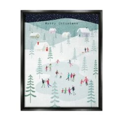 Stupell Industries Merry Christmas Winter Ice Skating Framed Floater Canvas Wall Art Black