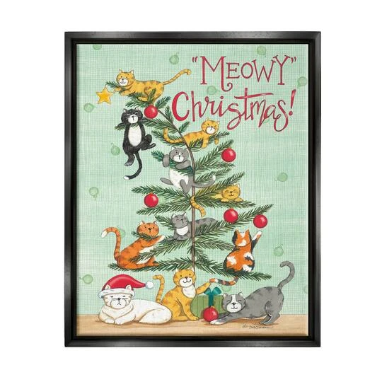 Stupell Industries Meowy Christmas Cats Framed Floater Canvas Wall Art Green With Black Frame 4 Stupell Industries Meowy Christmas Cats Framed Floater Canvas Wall Art Green With Black Frame - Image 2