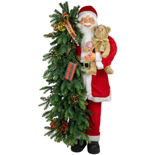 Northlight 4ft. Musical Santa Claus With Lighted Christmas Tree & Teddy Bear Standing Christmas Figure 3 Northlight 4ft. Musical Santa Claus With Lighted Christmas Tree & Teddy Bear Standing Christmas Figure